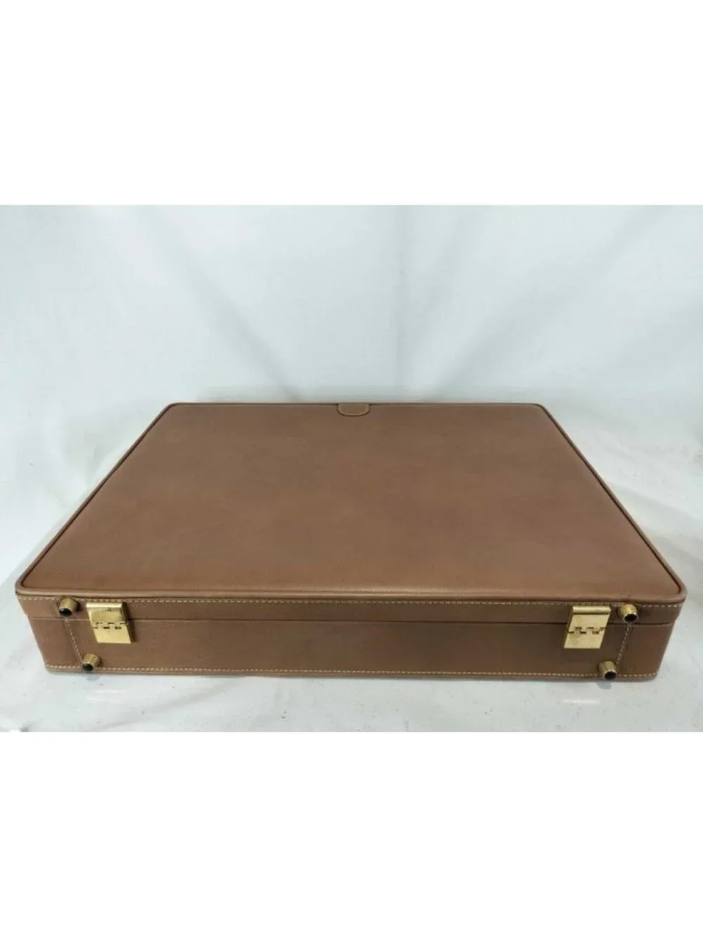 Loewe Attache Case Brown Leather Handbag Business Bag Gold